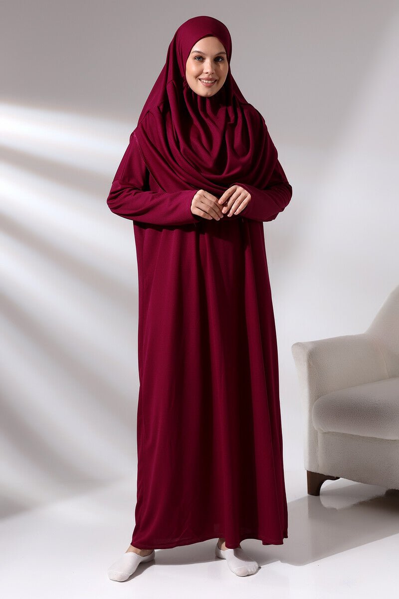 One-Piece Full-Length Muslim Prayer Dress with Attached Hijab | Modest Islamic Abaya - Ihvan