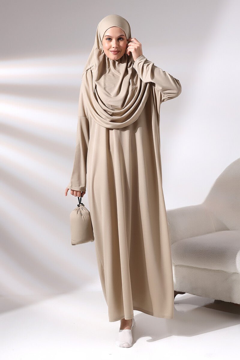 One-Piece Full-Length Muslim Prayer Dress with Attached Hijab | Modest Islamic Abaya - Ihvan
