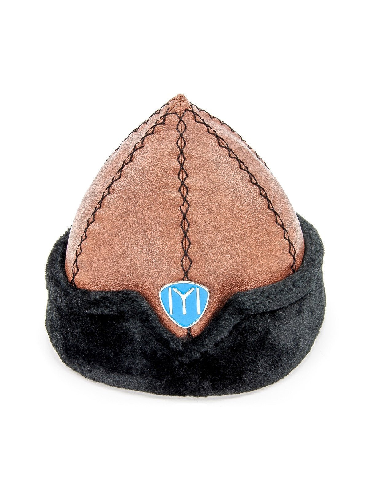 Ottoman Bork Hat | Brown Faux Leather & Black Fur Winter Cap | Turkish Heritage Ertugrul Hat - Ihvan