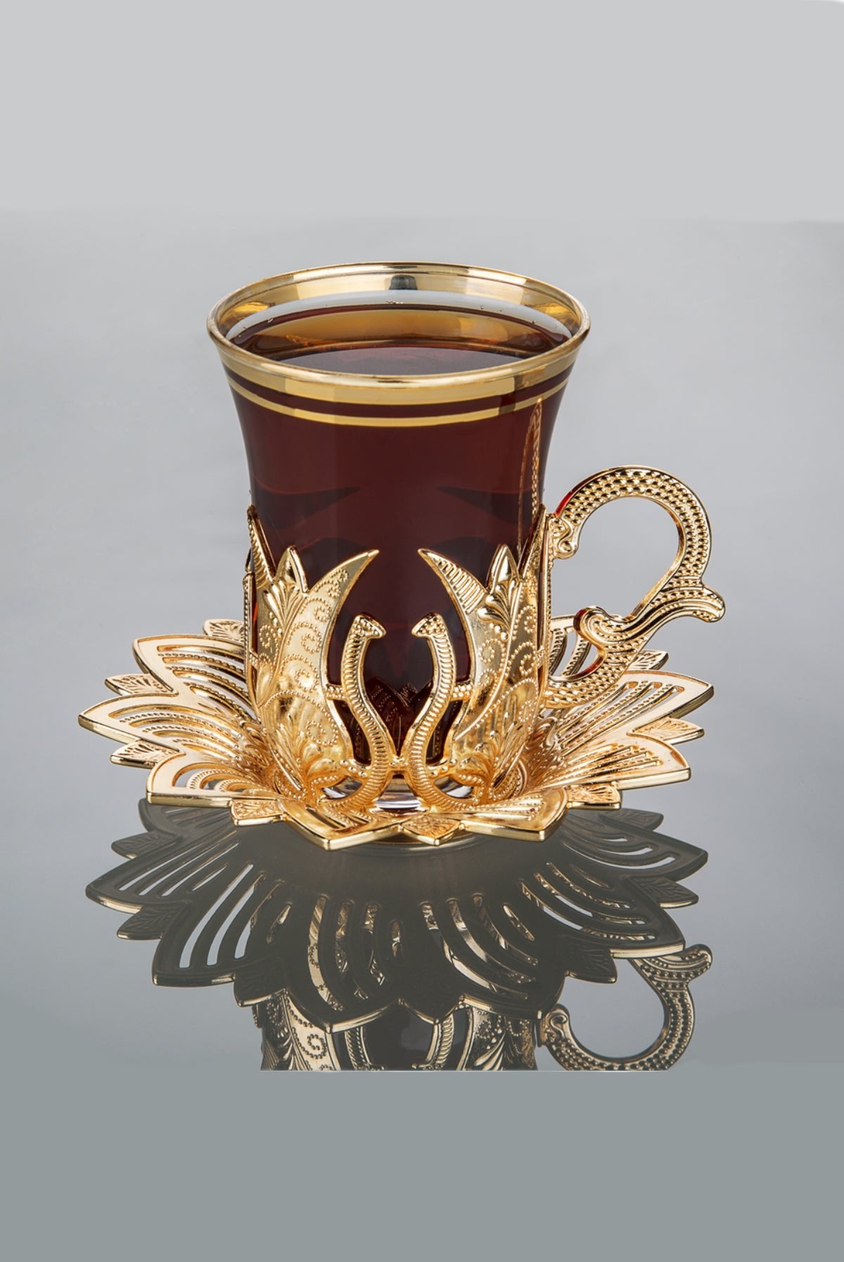 12 Piece Turkish Nostalgic Tea Glasses Set and Saucers for 6 Person, Turkish Tea, Wedding Gifts, Gold - ihvan