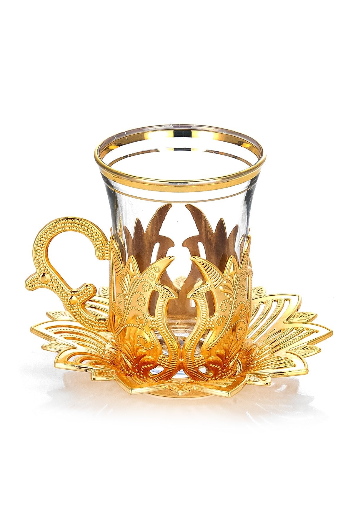 12 Piece Turkish Nostalgic Tea Glasses Set and Saucers for 6 Person, Turkish Tea, Wedding Gifts, Gold - ihvan