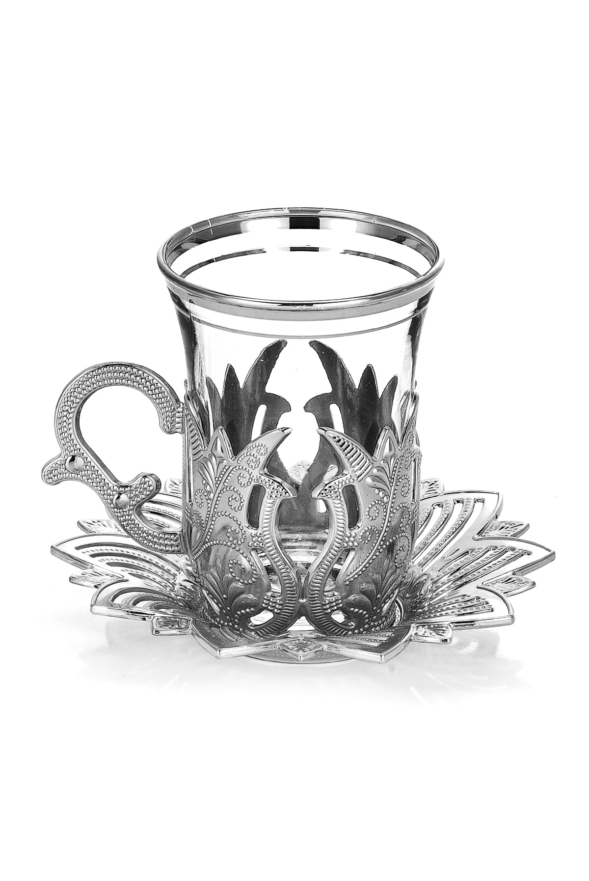 12 Piece Turkish Nostalgic Tea Glasses Set and Saucers for 6 Person, Turkish Tea, Wedding Gifts, Silver - ihvan