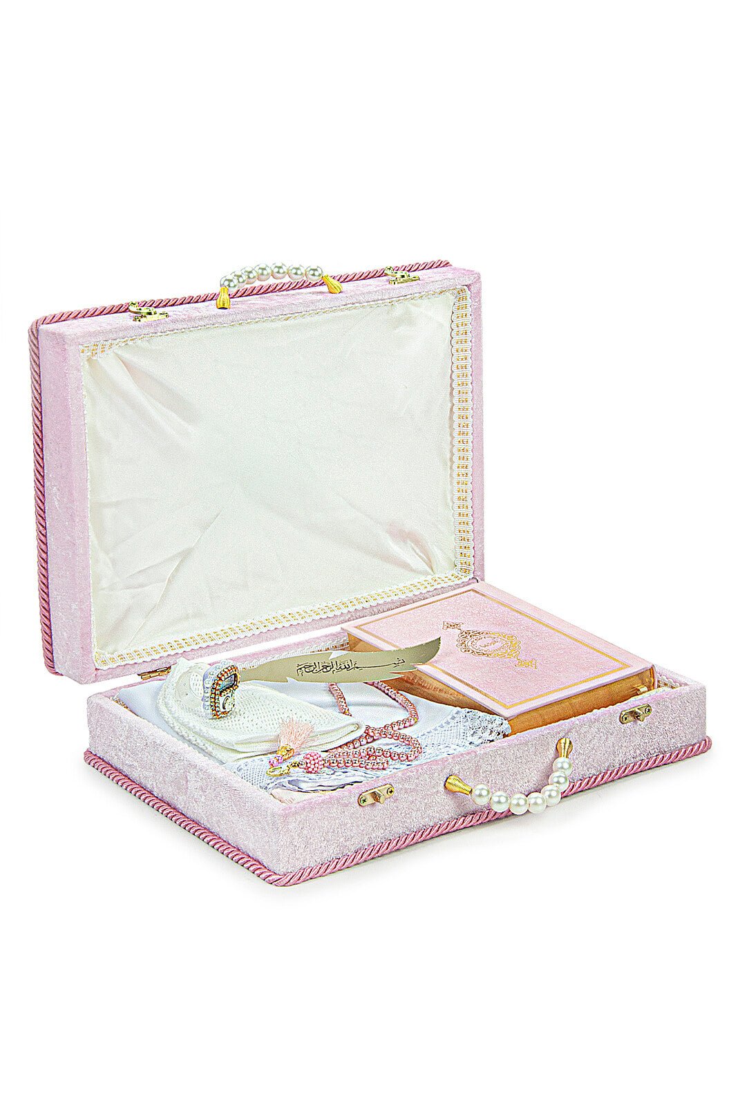 Luxury Pink Bride Quran Gift Set | Velvet Box & & Holy Quran & Prayer Rug - Ihvan