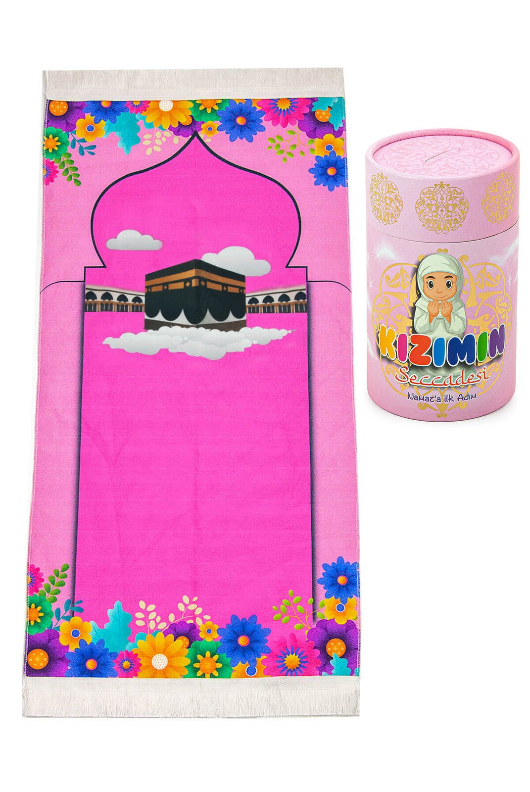 Pink Islamic Prayer Rug Set for Girls | Sajadah (Janamaz) | Tasbih | Coin Box - Ihvan