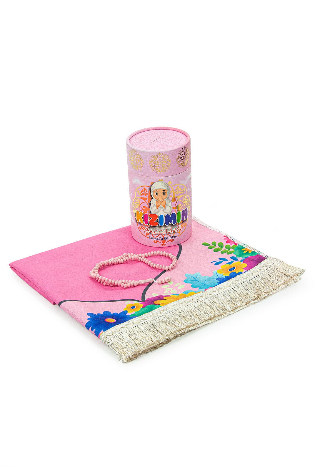 Pink Islamic Prayer Rug Set for Girls | Sajadah (Janamaz) | Tasbih | Coin Box - Ihvan