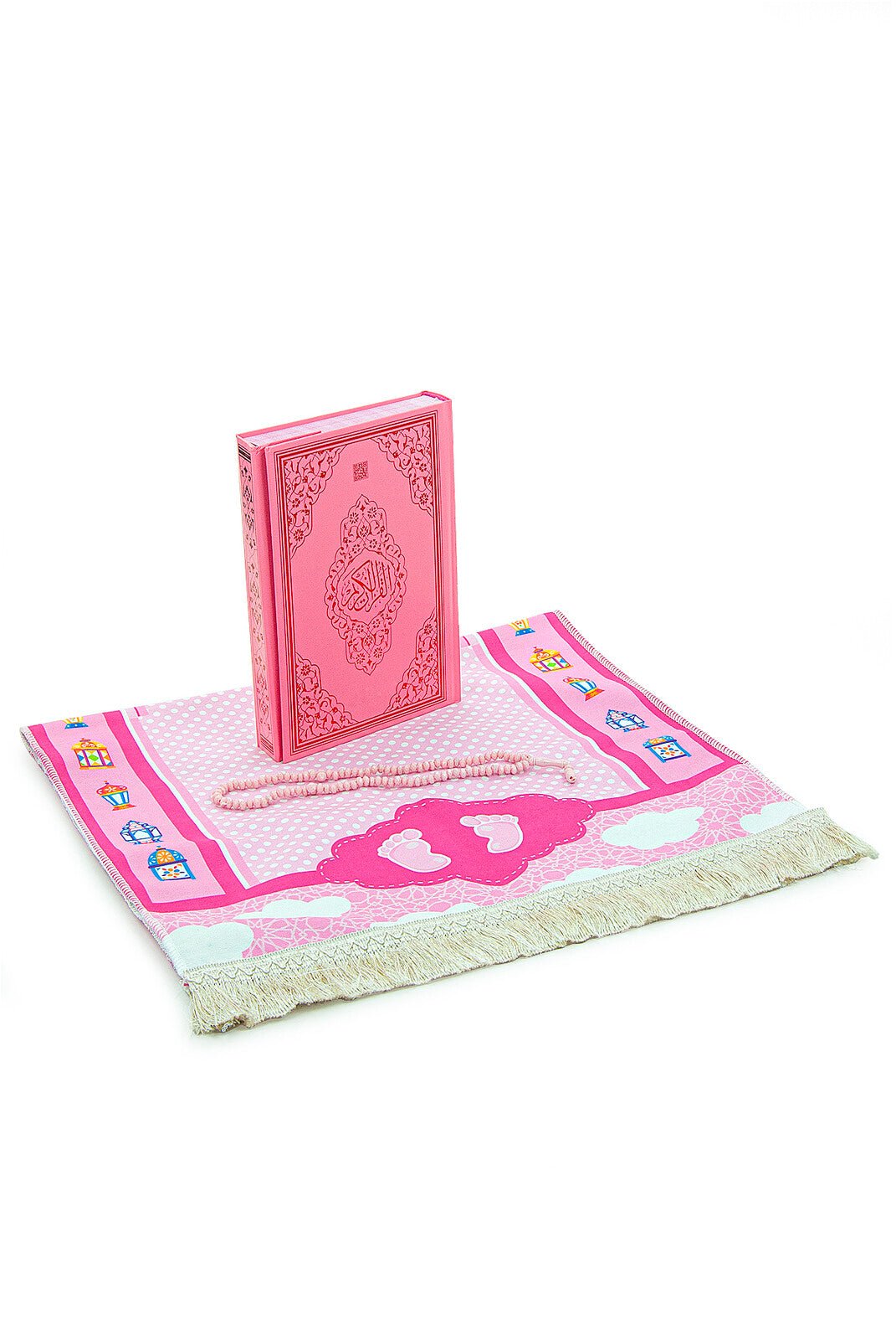 Pink Muslim Prayer Rug Set for Kids | Holy Quran, Tasbih, Mat & Worship Bag - Ihvan