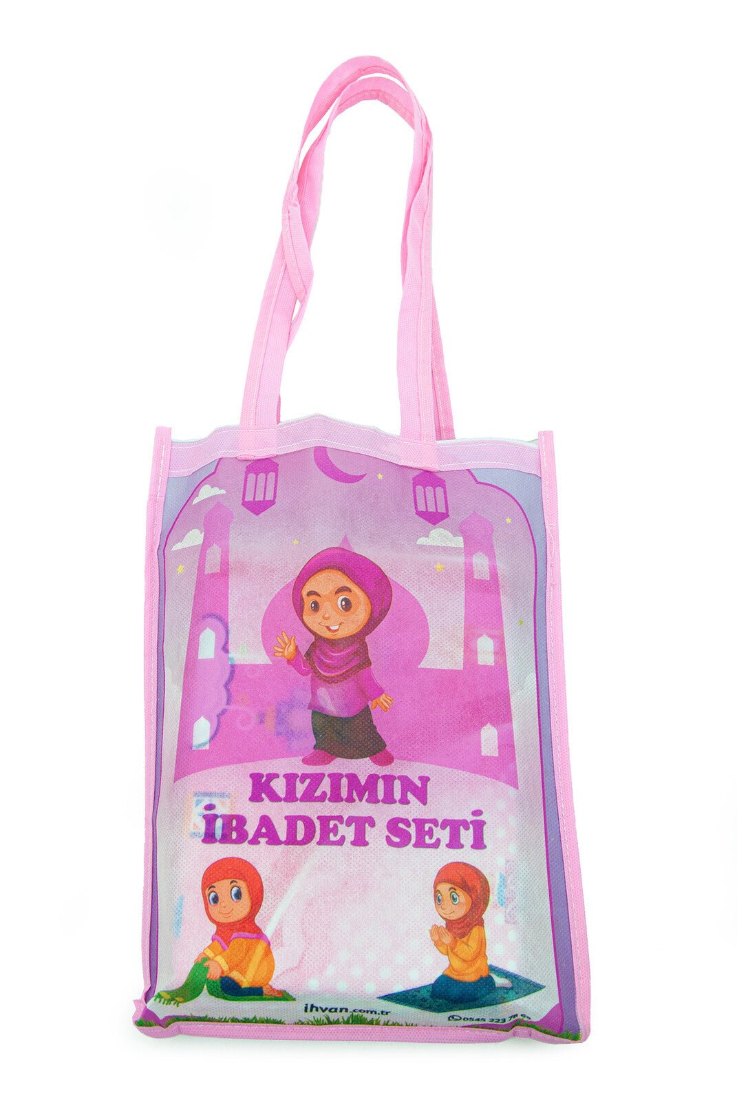 Pink Muslim Prayer Rug Set for Kids | Holy Quran, Tasbih, Mat & Worship Bag - Ihvan
