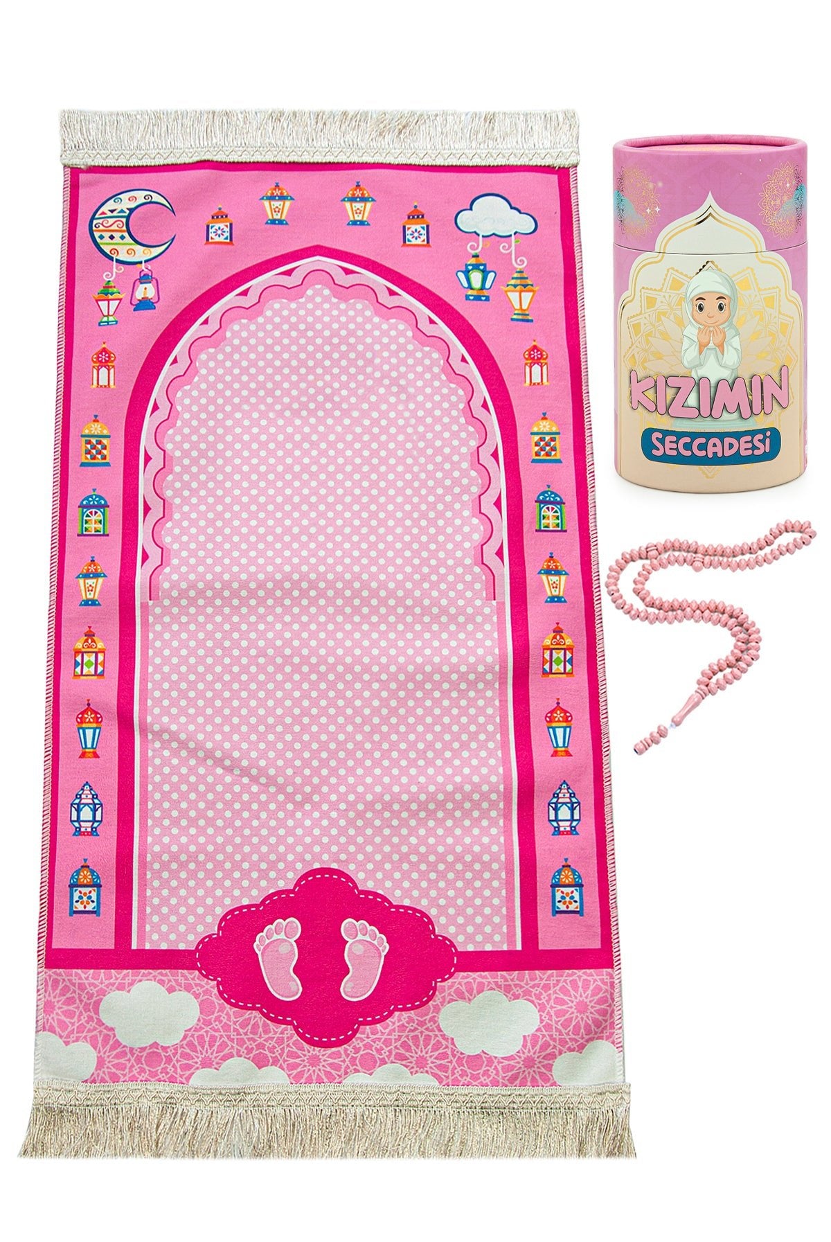 Pink Kids Prayer Mat | Girls' Prayer Rug (Sajadah, Janamaz) | Tasbih | Coin Box - Ihvan