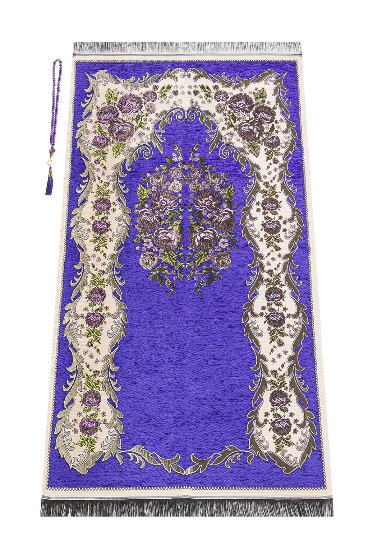 Petroleum Blue Velvet Covered Quran Gift Set | Muslim Prayer Rug, Holy Quran & Tasbih & Box - Ihvan