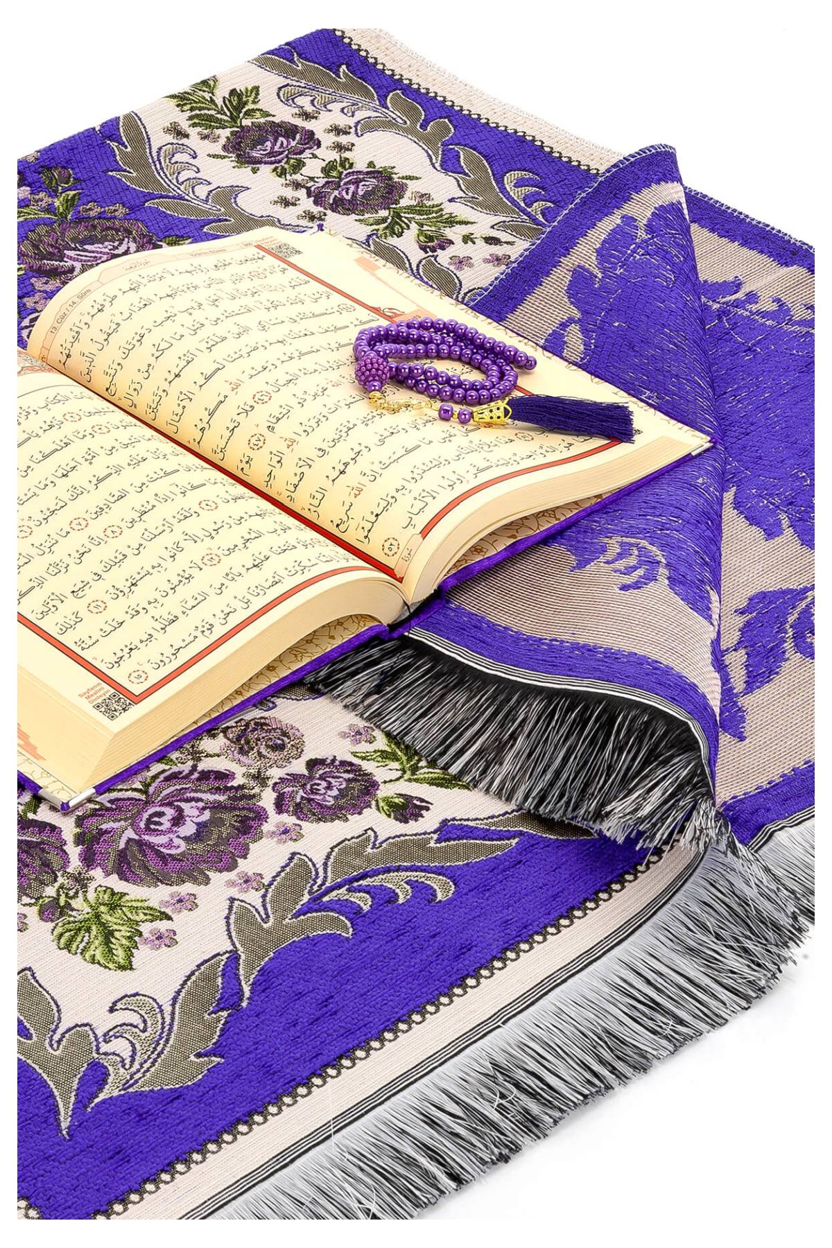 Petroleum Blue Velvet Covered Quran Gift Set | Muslim Prayer Rug, Holy Quran & Tasbih & Box - Ihvan