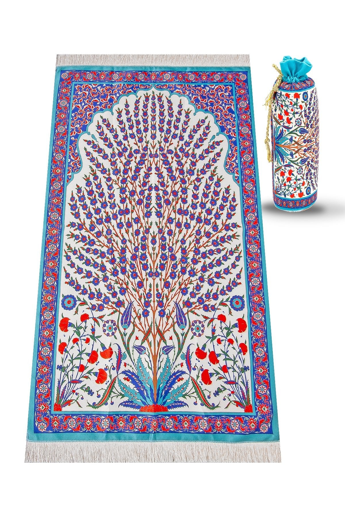 Silky Portable Red Muslim Prayer Rug Set (Sajadah | Travel Bag) - Ihvan