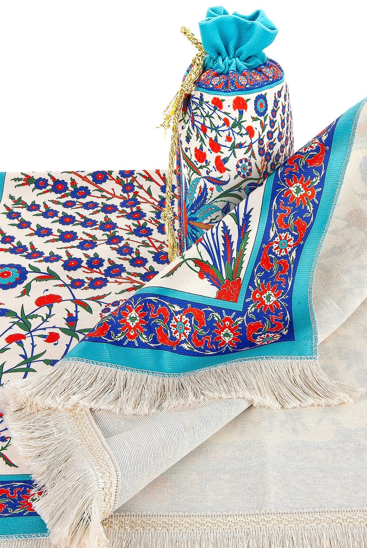 Silky Portable Red Muslim Prayer Rug Set (Sajadah | Travel Bag) - Ihvan