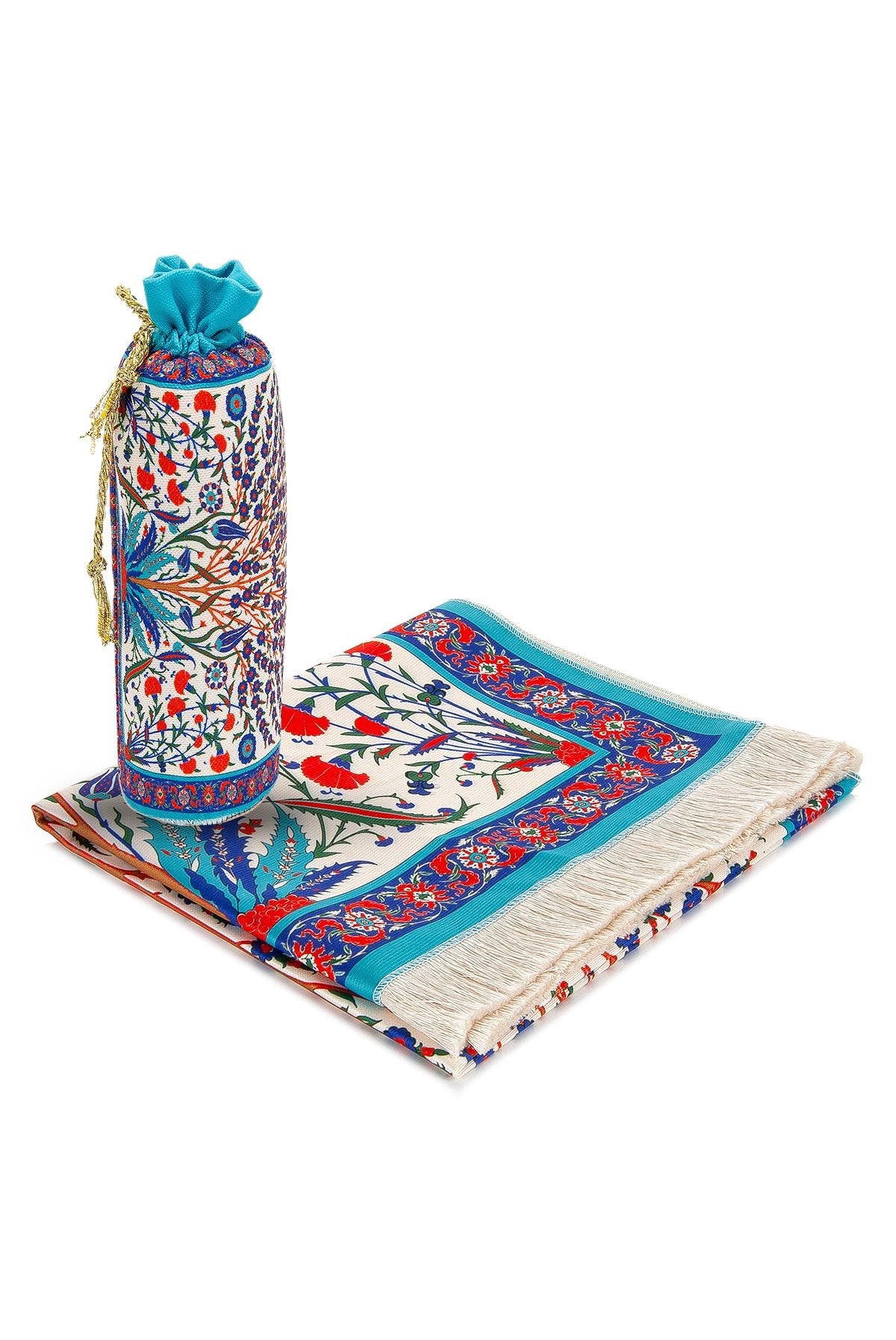 Silky Portable Red Muslim Prayer Rug Set (Sajadah | Travel Bag) - Ihvan