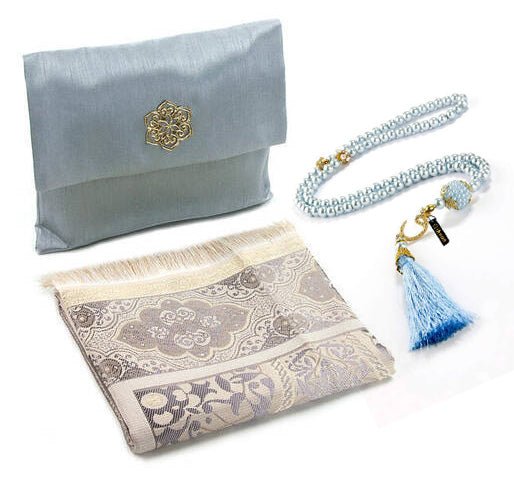 Elegant Travel Prayer Rug Set (Sajadah | Tasbih | Pouch Bag ) - Ihvan