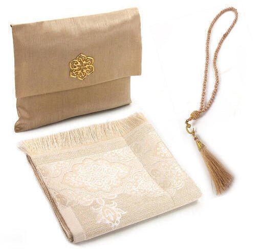 Elegant Travel Prayer Rug Set (Sajadah | Tasbih | Pouch Bag ) - Ihvan