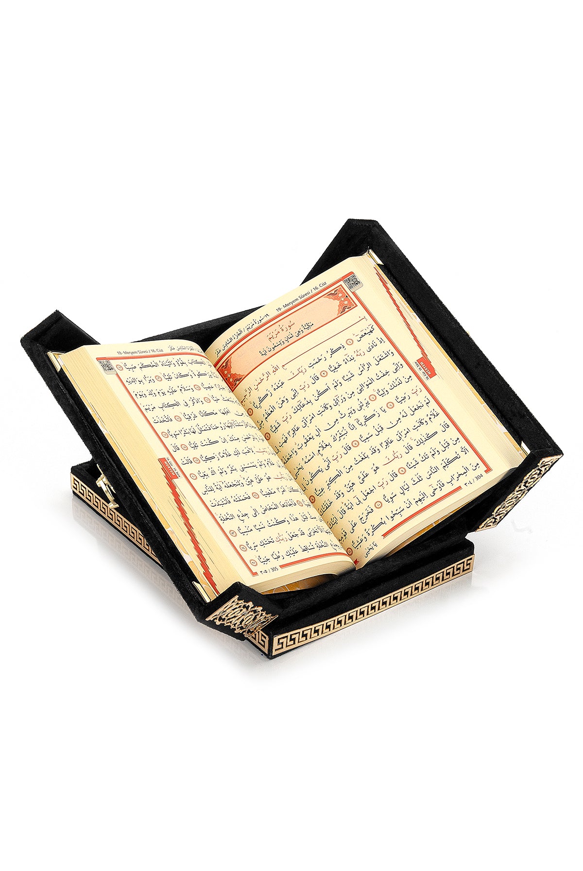 Velvet Covered Holy Quran Set with Double Cover Desktop Stand Box | Islamic Gift for Ramadan, Eid & Nikah - Ihvan