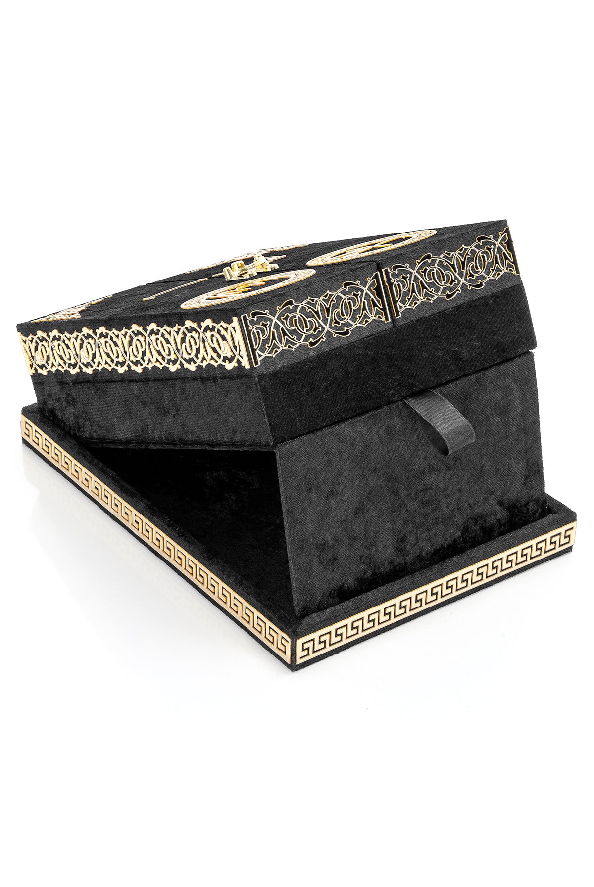 Velvet Covered Holy Quran Set with Double Cover Desktop Stand Box | Islamic Gift for Ramadan, Eid & Nikah - Ihvan
