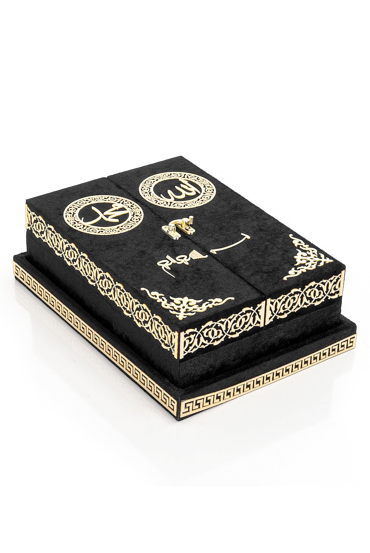 Velvet Covered Holy Quran Set with Double Cover Desktop Stand Box | Islamic Gift for Ramadan, Eid & Nikah - Ihvan