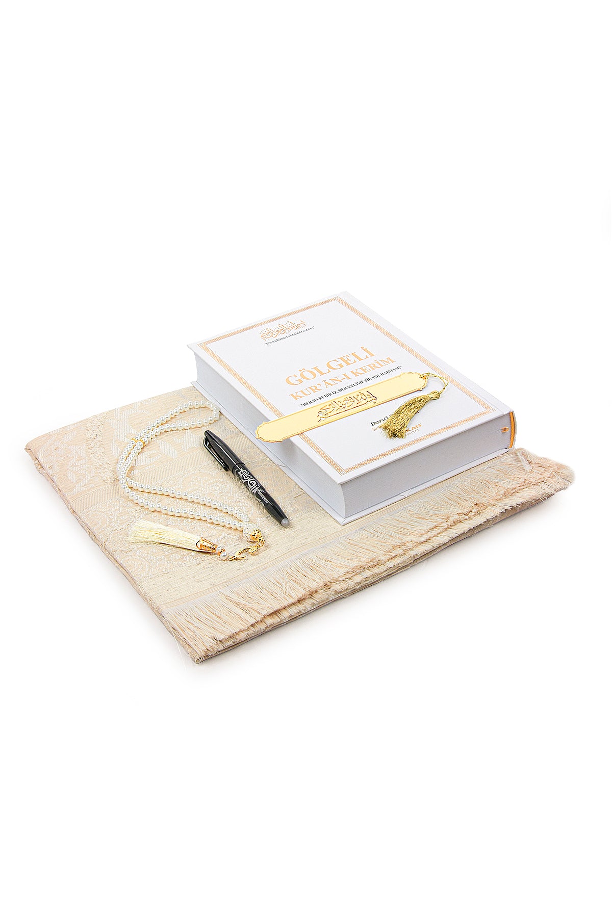 White Islamic Prayer Gift Set | Holy Quran, Prayer Rug, Erasable Pen & Prayer Accessories - Ihvan