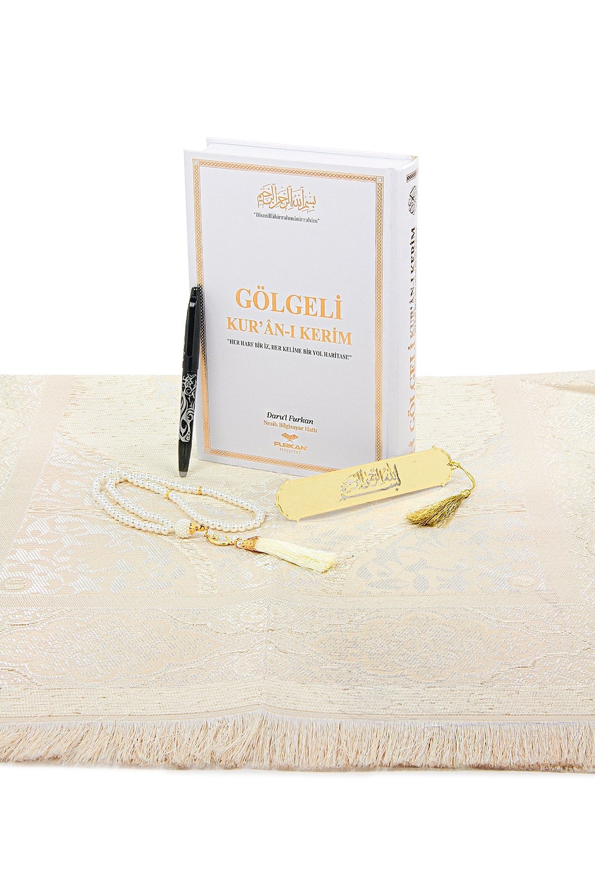 White Islamic Prayer Gift Set | Holy Quran, Prayer Rug, Erasable Pen & Prayer Accessories - Ihvan