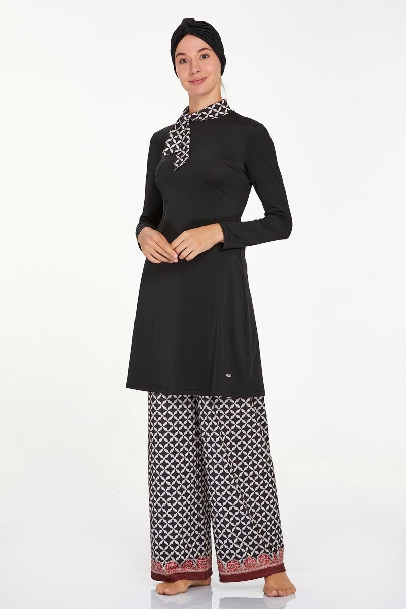 Adasea 4514 - 24 Black Delmar Patterned Modest Swimsuit - ihvan