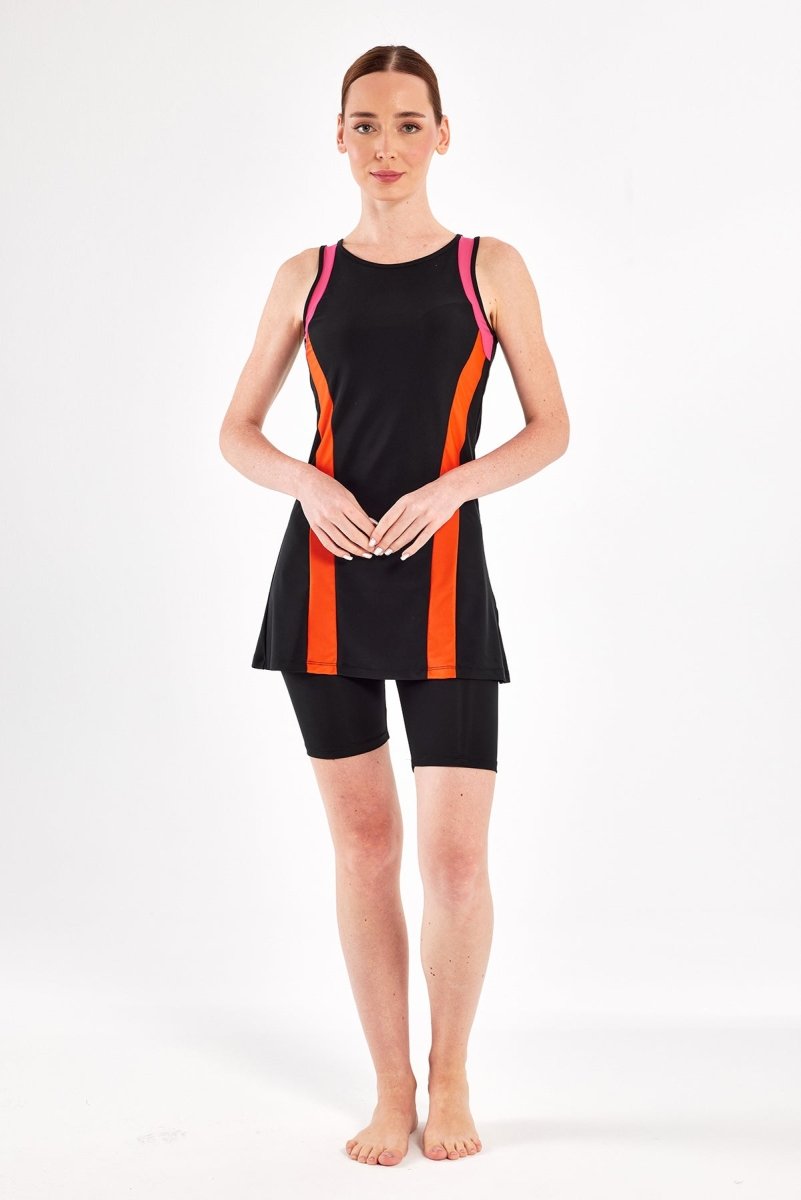 Adasea Mia Sleeveless Semi - Covered Hijab Swimsuit 1617 - 25 Black - ihvan