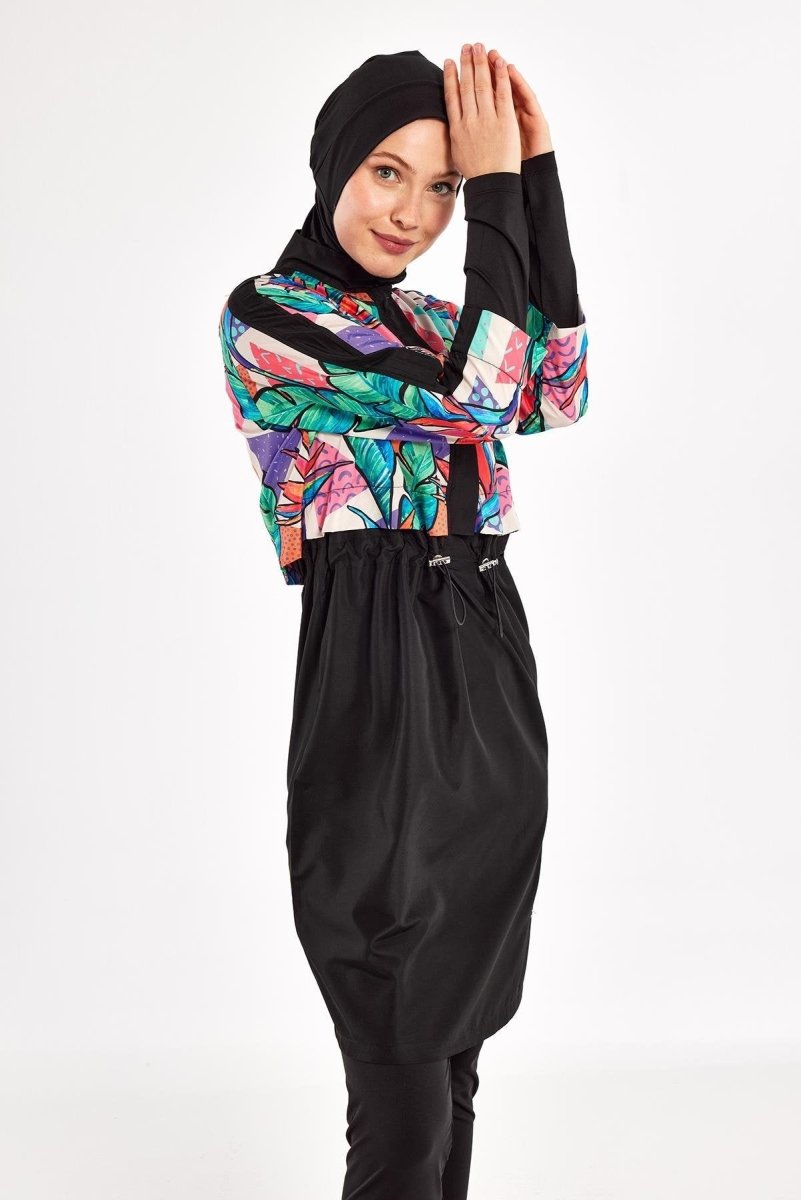 Adasea Sherry Long - Sleeved Full Coverage Hijab Swimsuit 1411 - 25 - Black - ihvan