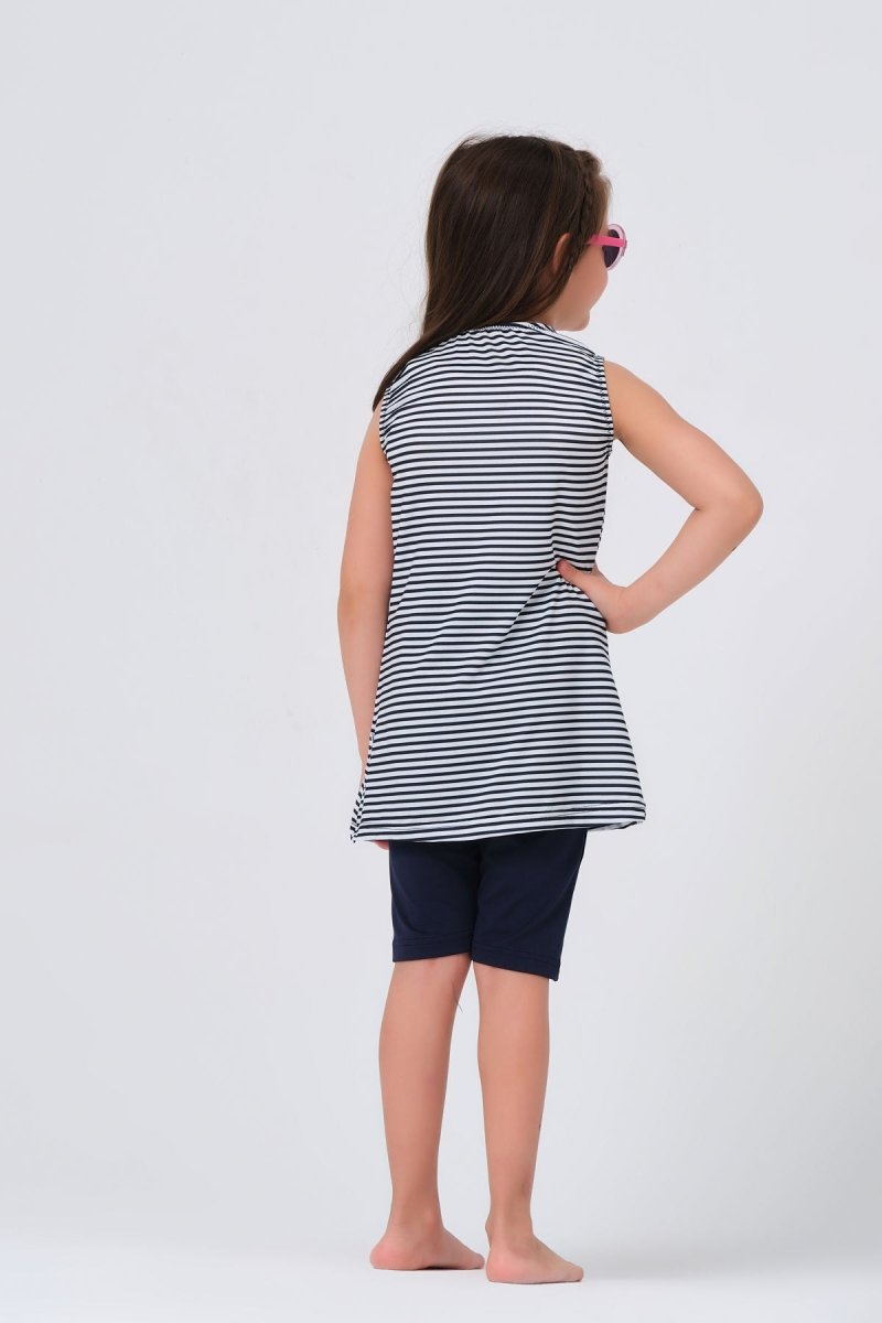 Alfasa 23150 Patterned Sleeveless Navy Blue Kids' Swimsuit - ihvan