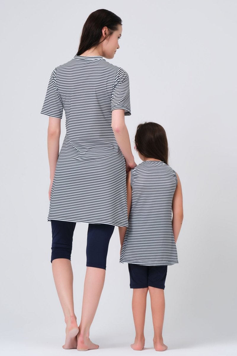 Alfasa 23150 Patterned Sleeveless Navy Blue Kids' Swimsuit - ihvan