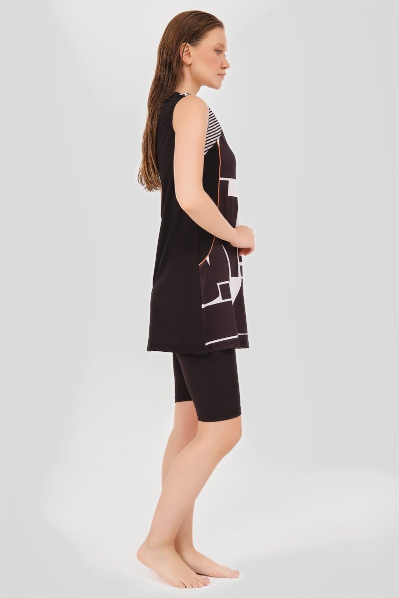 Alfasa 24803 - 24 Black Sleeveless Semi - Closed Pool Swimsuit - ihvan