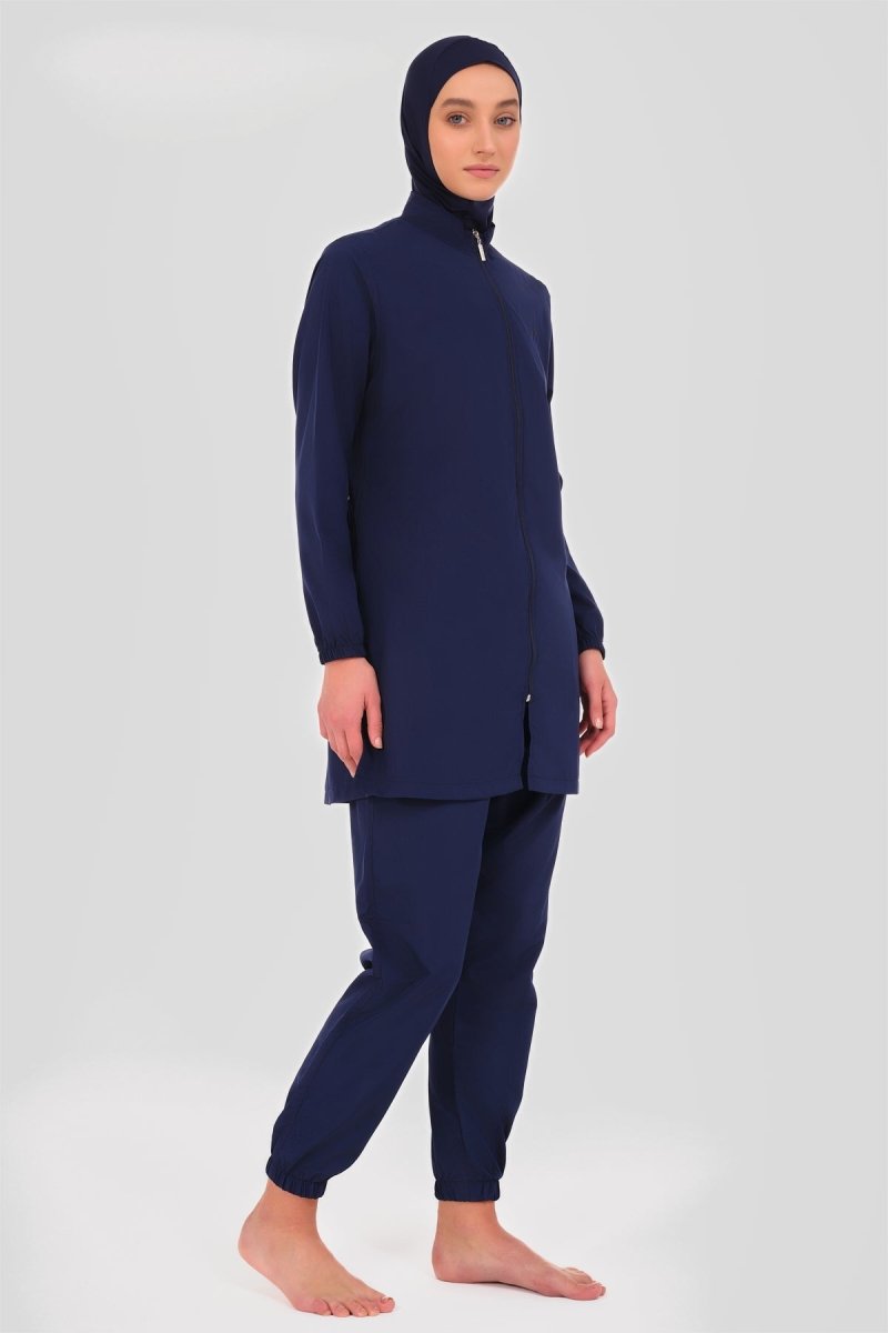 Alfasa Basic Women's Plus Size Full Coverage Hijab Swimsuit 24215B Navy Blue - ihvan