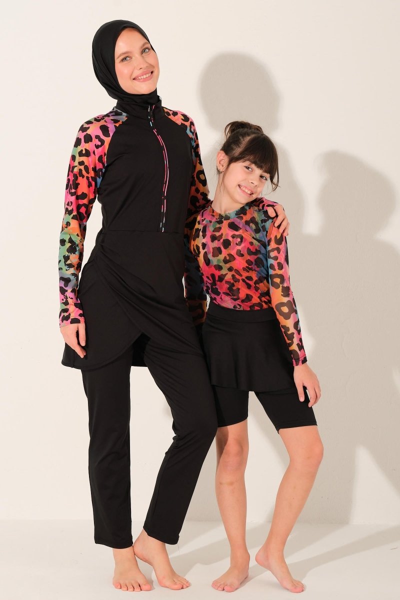 Alfasa Bella Children's Swimsuit with Tulle Detail on Top, Long Sleeves, 26134 - 26, Black - ihvan