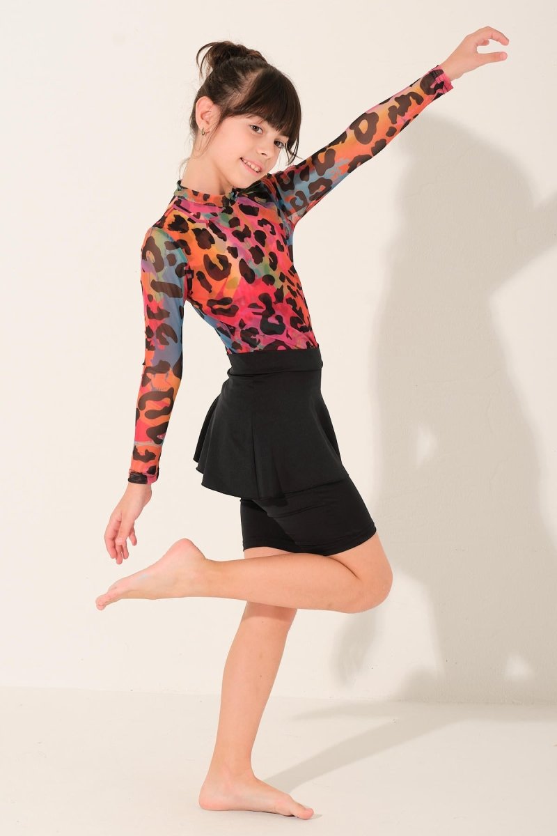 Alfasa Bella Children's Swimsuit with Tulle Detail on Top, Long Sleeves, 26134 - 26, Black - ihvan