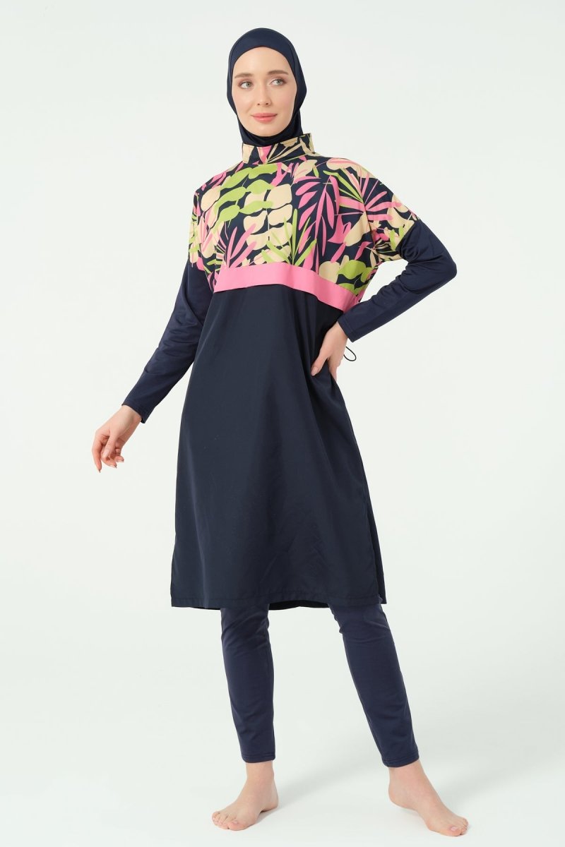 Alfasa Crop - Look Full Coverage Hijab Swimsuit 25315 - 26 - Navy Blue - ihvan