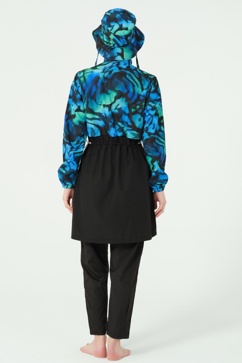 Alfasa Crop - Look Hooded Modest Swimsuit, Long Sleeved, Zippered, 25343 - 26 Black - ihvan