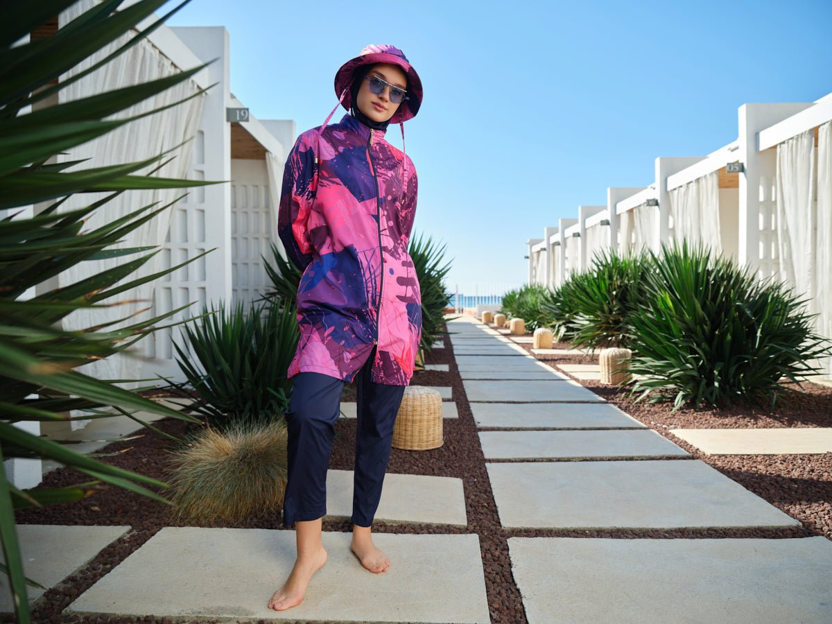 Alfasa Elina Hooded Modest Swimsuit 26216 - 26 - Navy Blue - ihvan