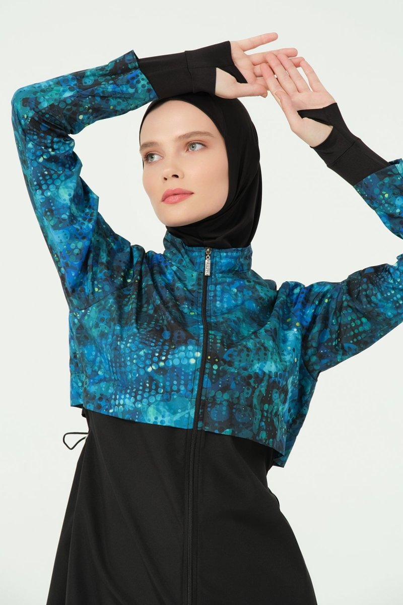 Alfasa Fingerless Crop Modest Swimsuit 25325 - 26 - Black - ihvan