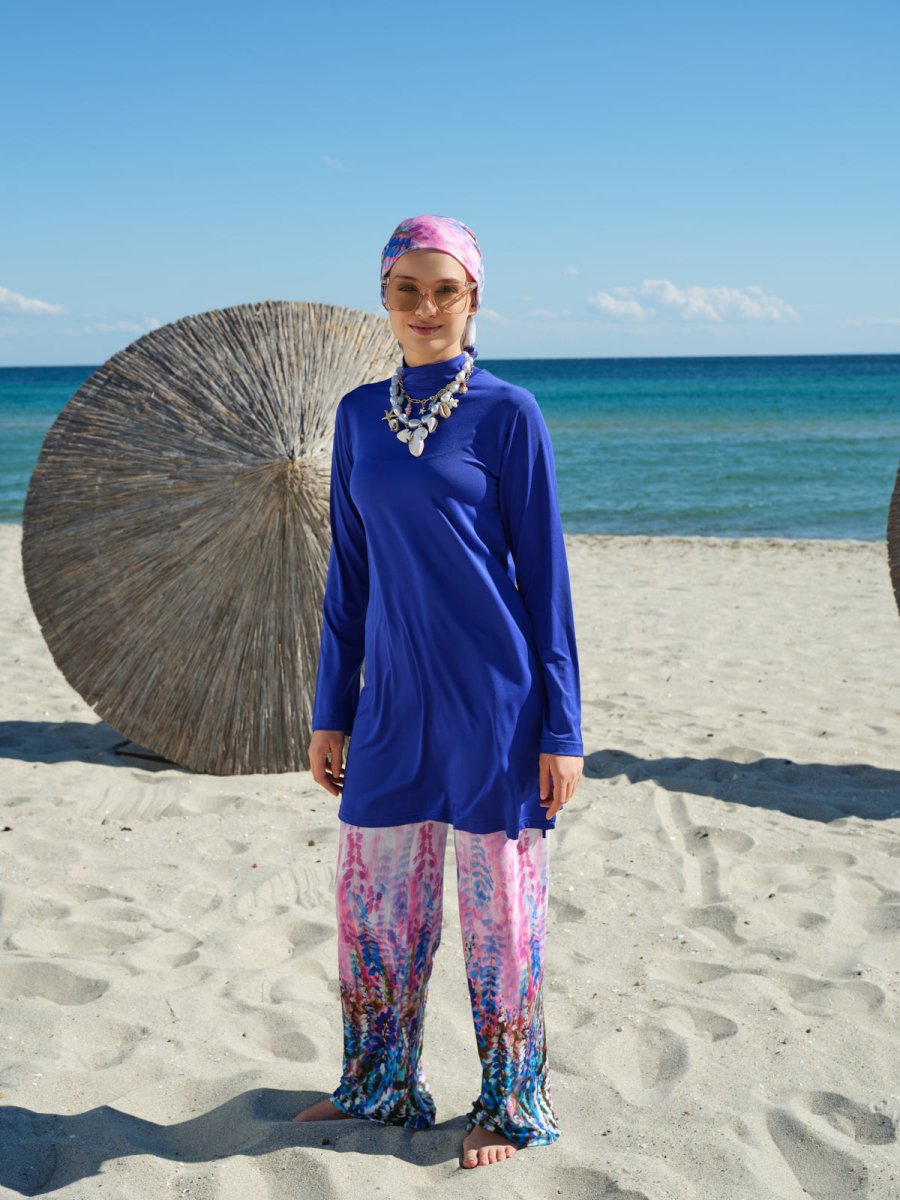 Alfasa Lavinya Patterned Full Coverage Hijab Swimsuit 26604 - 26 Navy Blue - ihvan