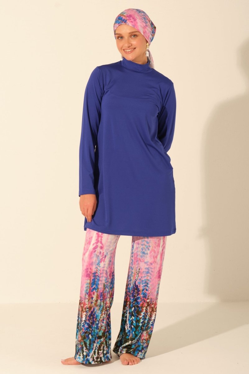 Alfasa Lavinya Patterned Full Coverage Hijab Swimsuit 26604 - 26 Navy Blue - ihvan
