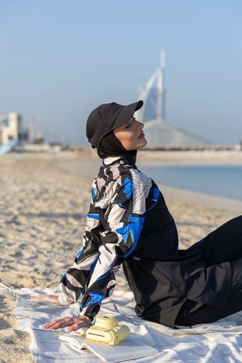Alfasa Lian Full Coverage Hijab Swimsuit with Hair Trim Detail 25289 - 26 - Navy Blue - ihvan