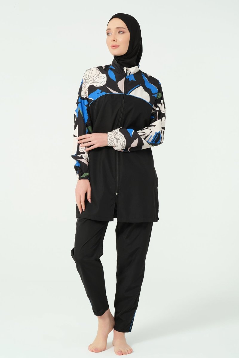 Alfasa Lian Full Coverage Hijab Swimsuit with Hair Trim Detail 25289 - 26 - Navy Blue - ihvan