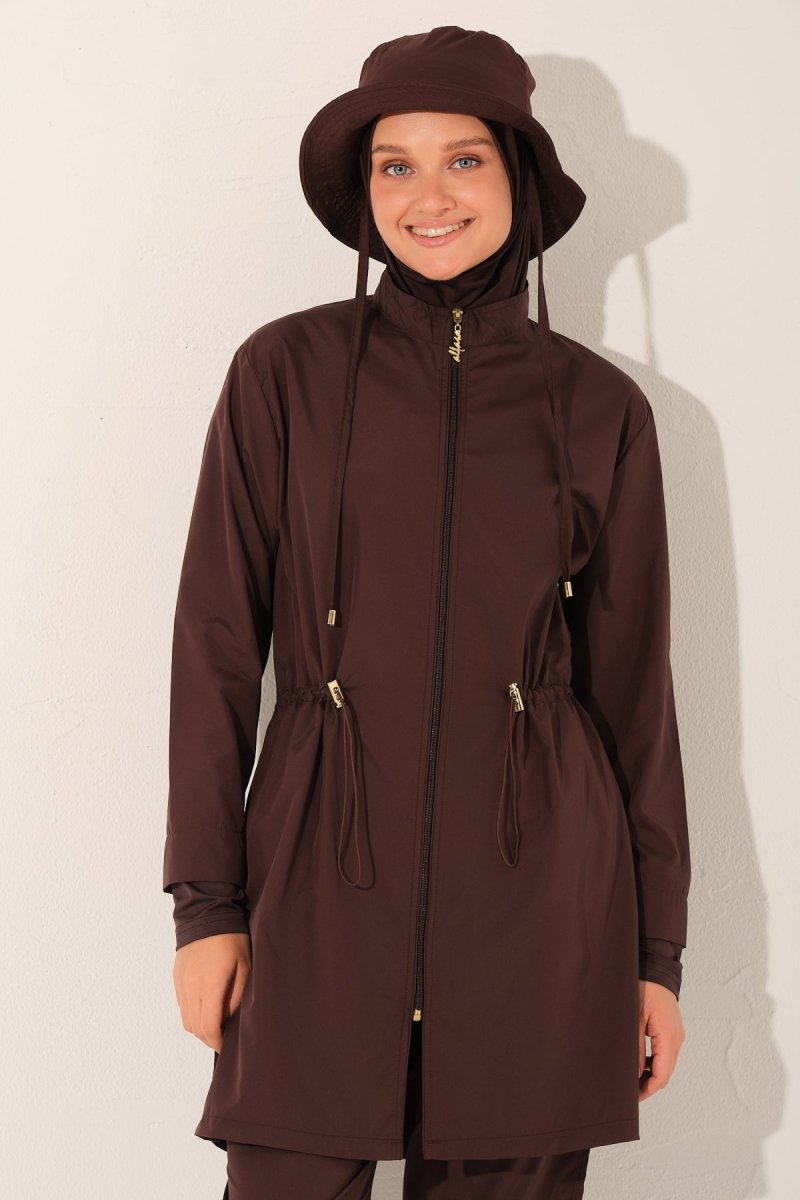 Alfasa Luna Hooded Modest Swimsuit 26211 - 26 Brown - ihvan