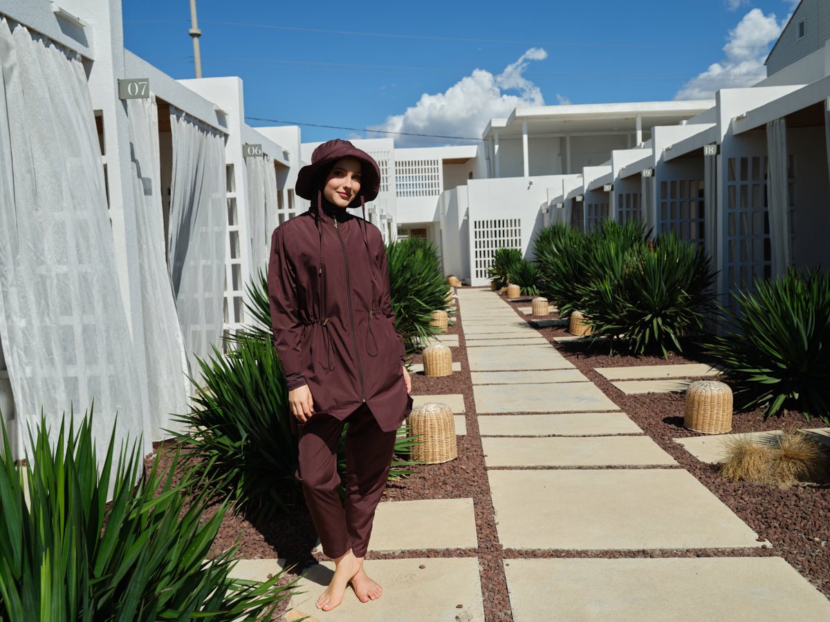 Alfasa Luna Hooded Modest Swimsuit 26211 - 26 Brown - ihvan