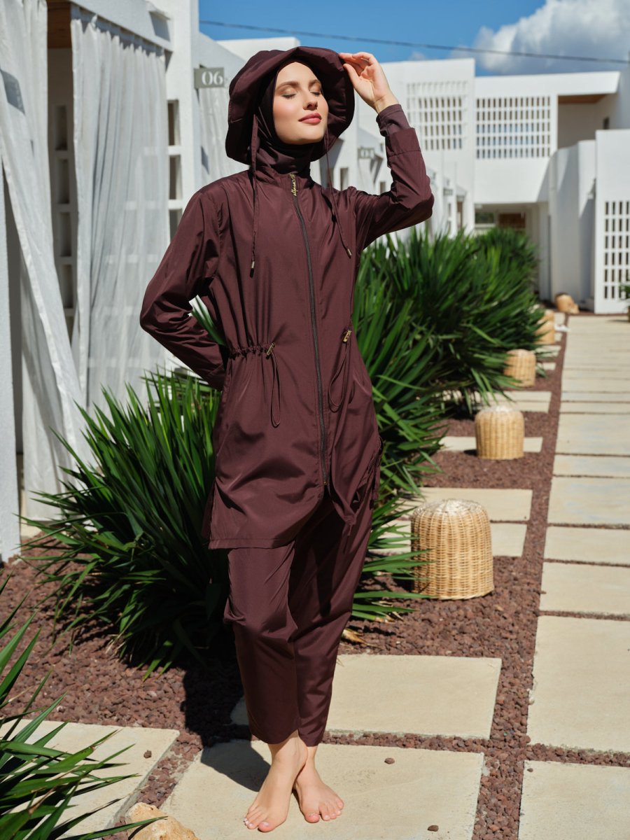 Alfasa Luna Hooded Modest Swimsuit 26211 - 26 Brown - ihvan