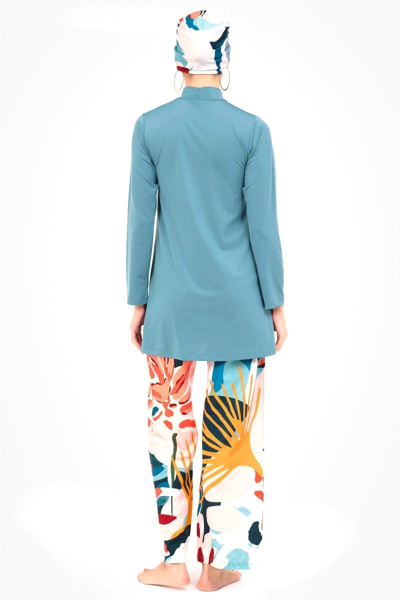 Alfasa Manolo Patterned Full Coverage Hijab Swimsuit 24610 - 25 Persian Green - ihvan