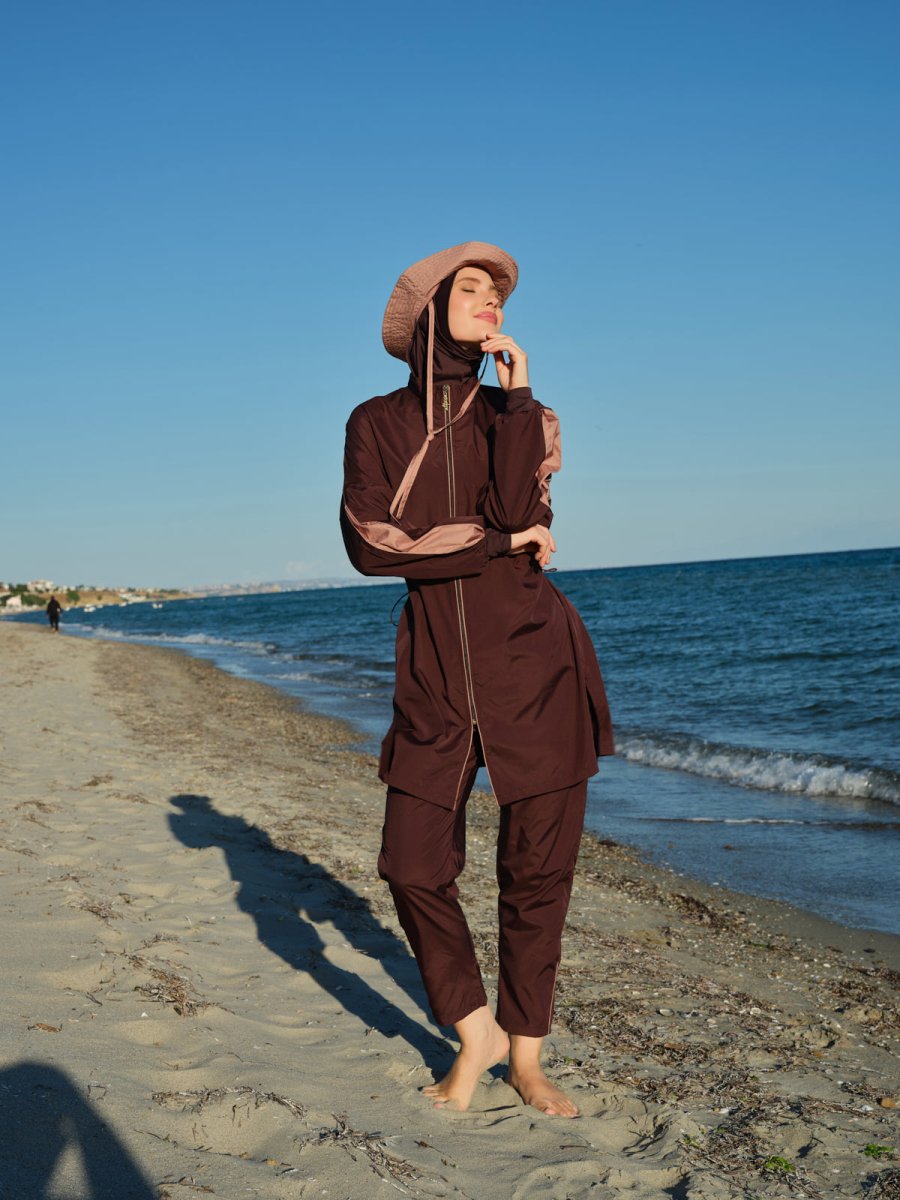 Alfasa Marla Hooded Modest Swimsuit 26219 - 26 - Brown - ihvan
