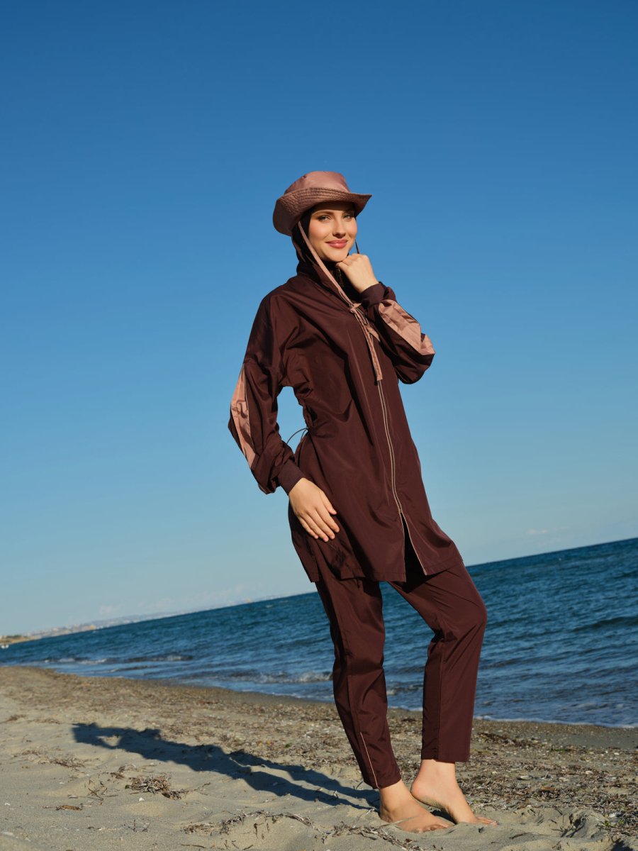Alfasa Marla Hooded Modest Swimsuit 26219 - 26 - Brown - ihvan