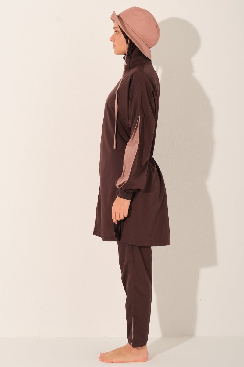 Alfasa Marla Hooded Modest Swimsuit 26219 - 26 - Brown - ihvan