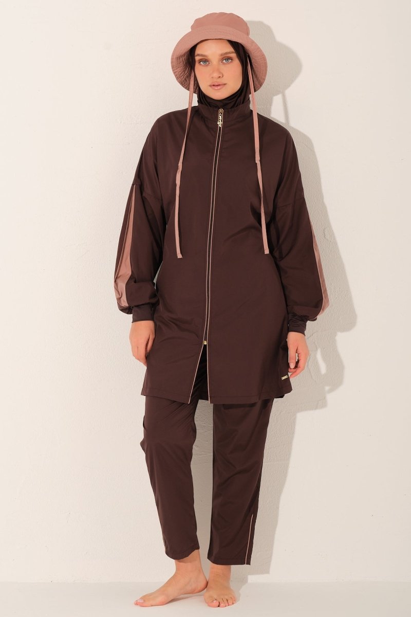 Alfasa Marla Hooded Modest Swimsuit 26219 - 26 - Brown - ihvan