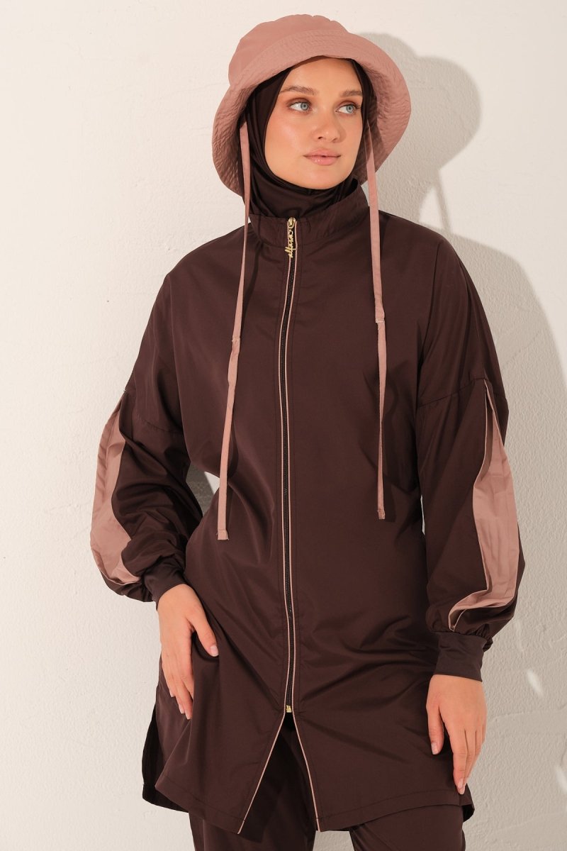 Alfasa Marla Hooded Modest Swimsuit 26219 - 26 - Brown - ihvan